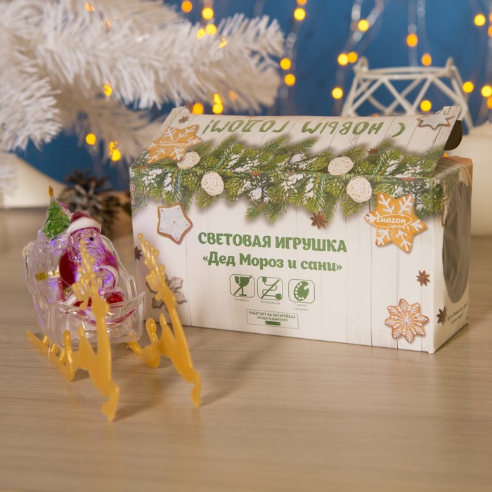 Игрушка световая "Дед мороз и сани" (батарейки в комплекте) 1 LED, RGB