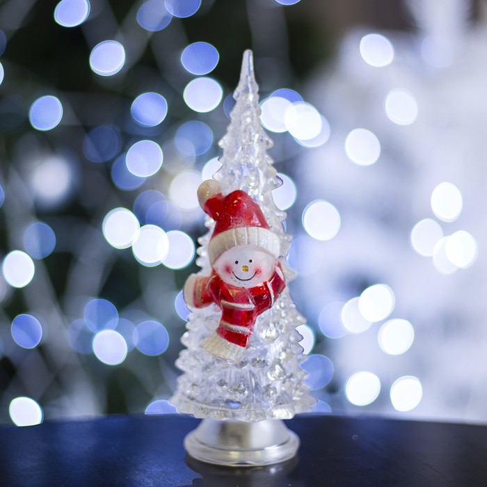 Игрушка световая "Ёлочка снеговик" (батарейки в комплекте) 18,5 см, 1 LED, RGB, ПРОЗРАЧНАЯ