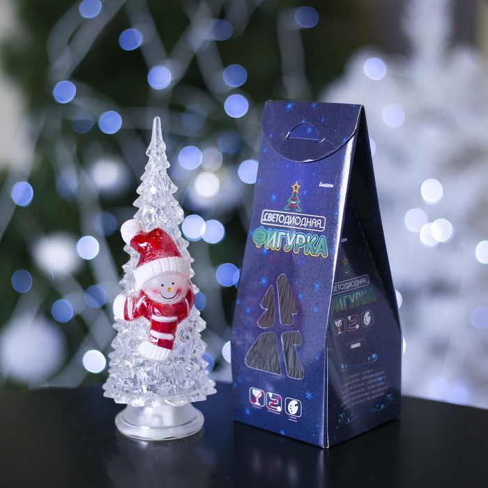 Игрушка световая "Ёлочка снеговик" (батарейки в комплекте) 18,5 см, 1 LED, RGB, ПРОЗРАЧНАЯ