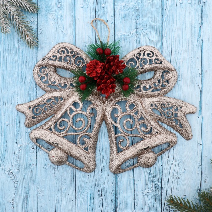 Подвеска новогодняя "Колокольчики с бантом и шишками" 27*20 см