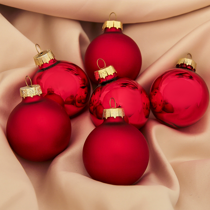 Новогодние шары "Глянцевые и матовые" красные (набор 6 шт.)