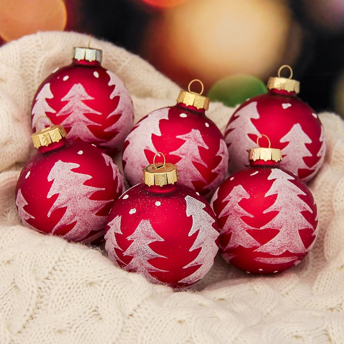 Новогодние шары "Ёлочка" красные (набор 6 шт.)