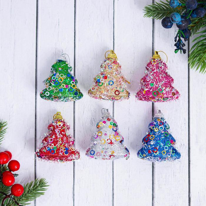 Ёлочные игрушки "Ёлочки в пайетках" (набор 6 шт.)