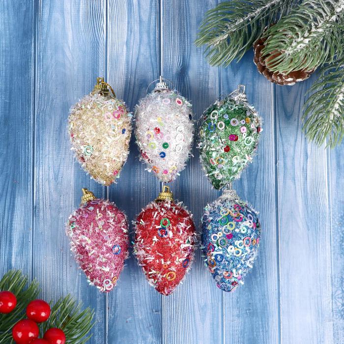 Ёлочные игрушки "Шишки в пайетках" (набор 6 шт.)