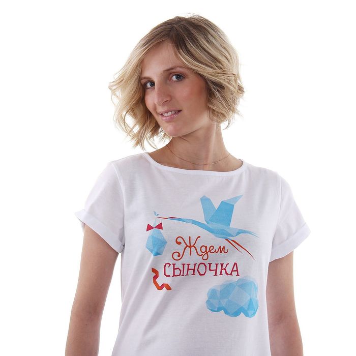 Футболка женская Collorista "Ждём сыночка", размер XL(50), цвет белый, хлопок 100%