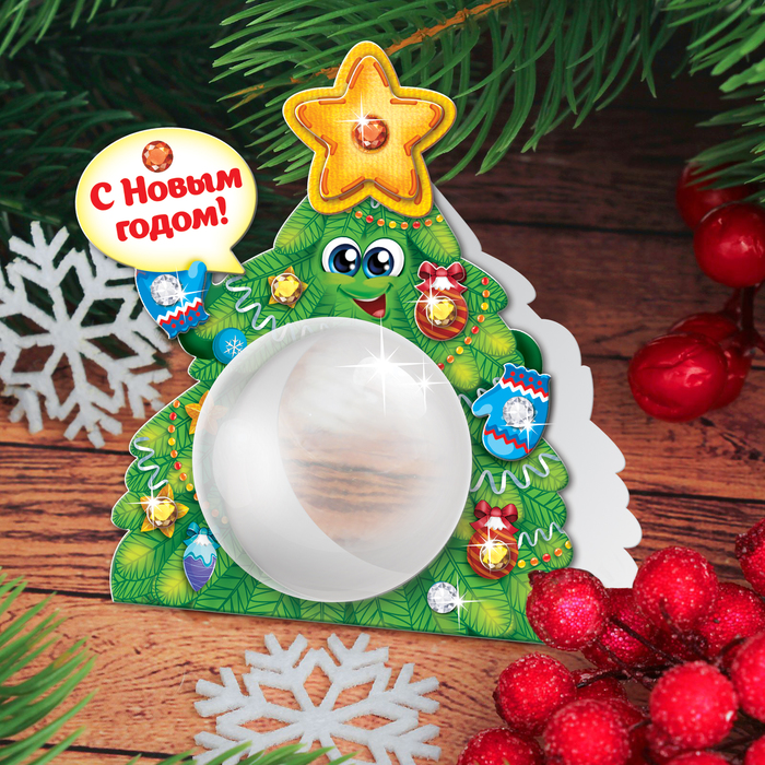 Новогодний шар "Ёлка" с 3D-аппликацией + стразы, блёстки 2 г