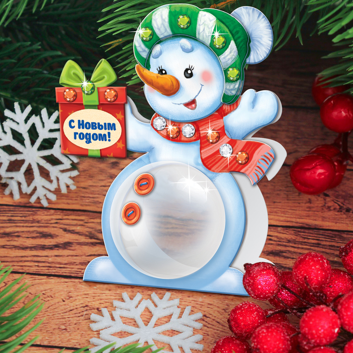 Новогодний шар "Снеговик с подарками" с 3D-аппликацией