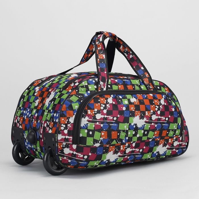 Сумка дорожная на колёсах "Клетка", 1 отдел, 1 наружный карман, принт цветной