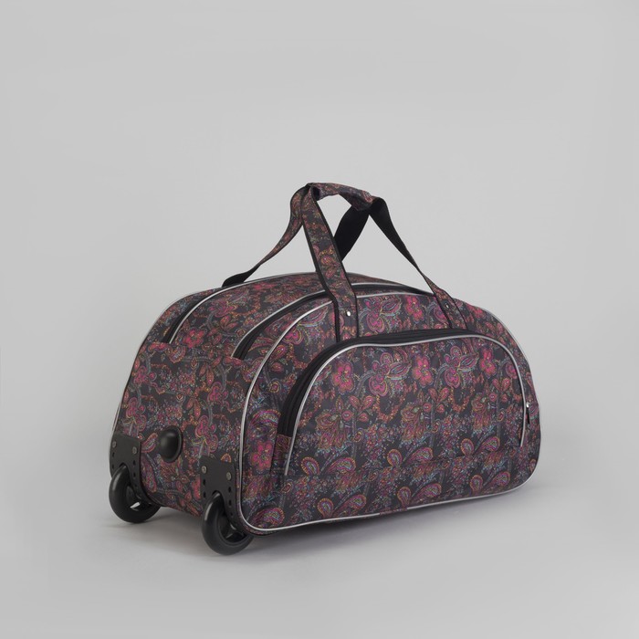 Сумка дорожная на колёсах "Огурцы", 1 отдел, наружный карман, цвет серый/розовый