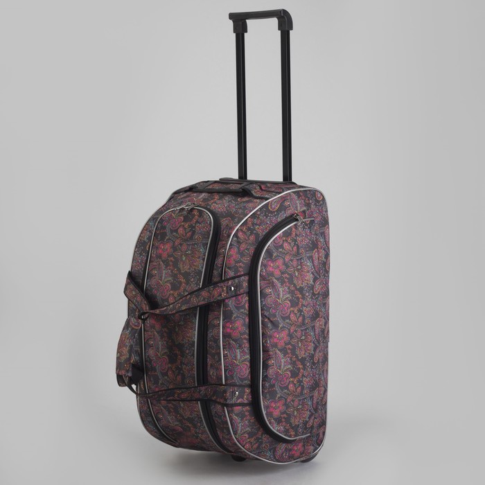 Сумка дорожная на колёсах "Огурцы", 1 отдел, наружный карман, цвет серый/розовый