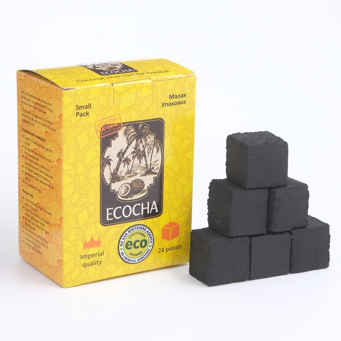 Кокосовый уголь для кальяна Ecocha, 24 кубика