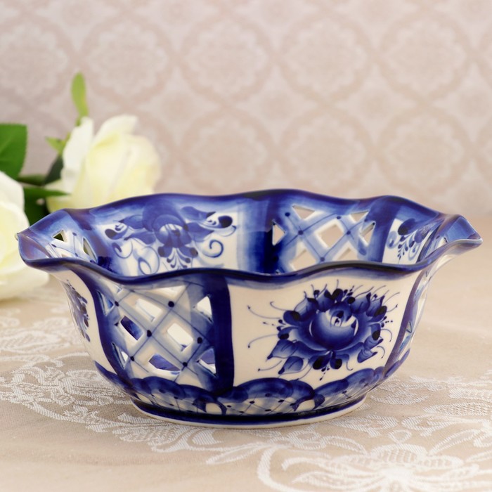 Конфетница «Георгин», гжель, кобальт