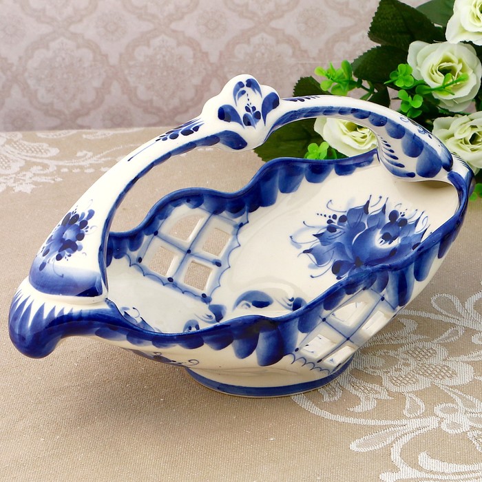 Конфетница «Лодочка», гжель, кобальт