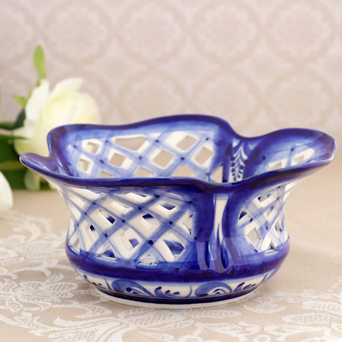 Конфетница «Праздник», гжель, кобальт