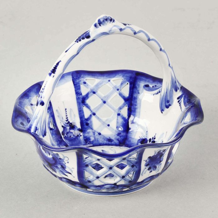 Конфетница «Корзинка», гжель, кобальт