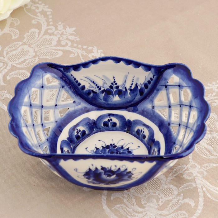 Блюдо «Сказка», гжель, кобальт