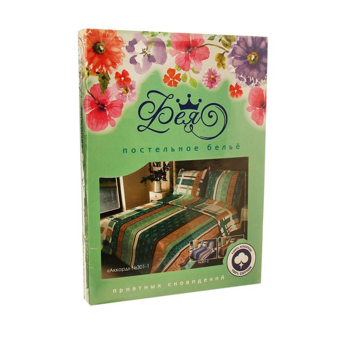 Постельное бельё 2сп ФЕЯ Аккорд бирюза 301-1 175х210см, 175х210см, 70х70см 2шт, бязь хл.100%, 105 гр/м