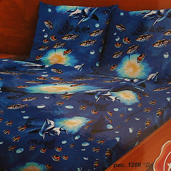 Постельное бельё 2сп ФЕЯ Дельфины 1208 175х210см, 175х210см, 70х70см 2шт, бязь хл.100%, 105 гр/м