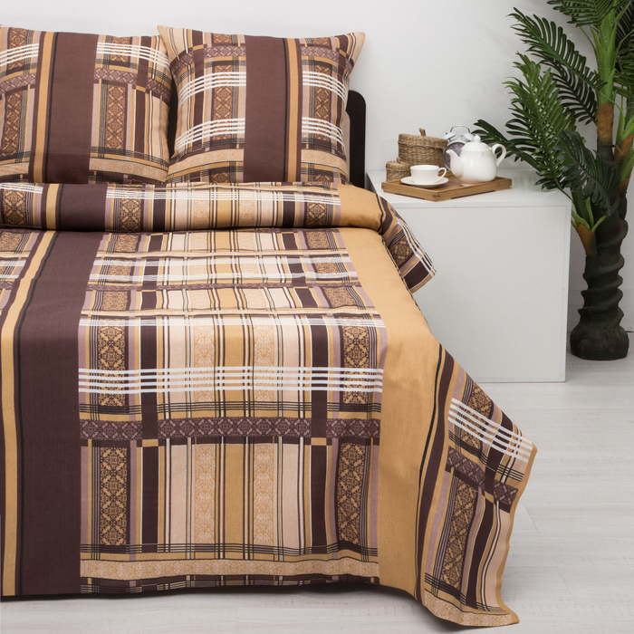 Постельное бельё 2сп ФЕЯ Клетка беж 351-3 175х210см, 175х210см, 70х70см 2шт, бязь хл.100%, 105 гр/м