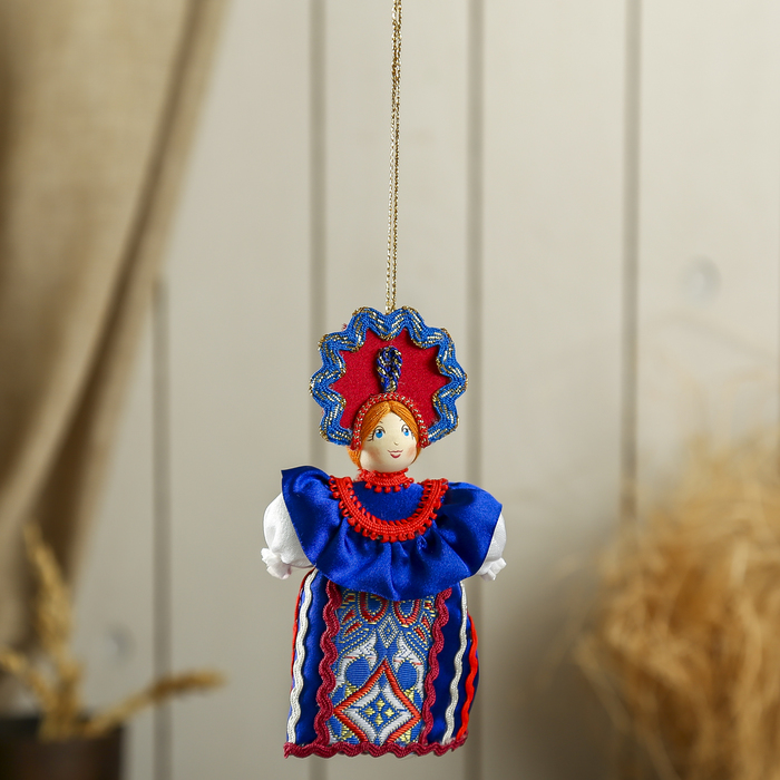 Авторская сувенирная кукла-подвеска "Девушка в кокошнике"