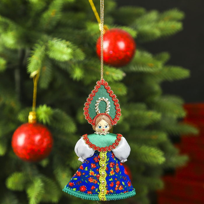 Авторская сувенирная кукла-подвеска "Девушка в красном костюме"