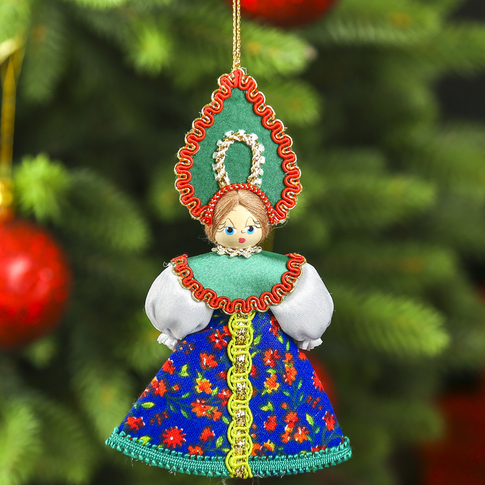 Авторская сувенирная кукла-подвеска "Девушка в красном костюме"