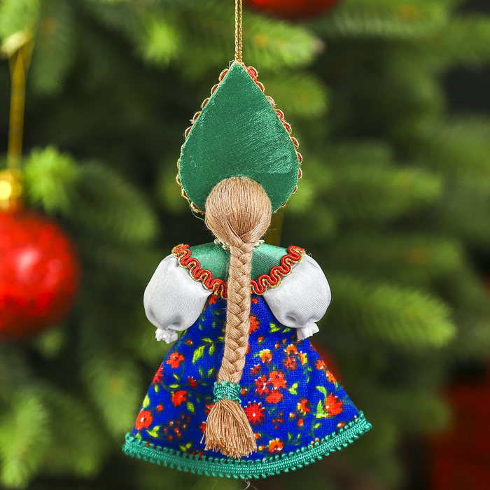 Авторская сувенирная кукла-подвеска "Девушка в красном костюме"