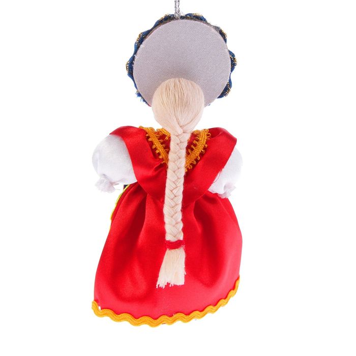 Авторская сувенирная кукла-подвеска "Девушка в красном костюме"