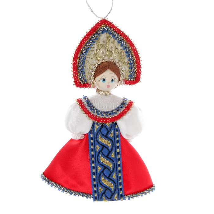 Авторская сувенирная кукла-подвеска "Девушка в красном костюме"