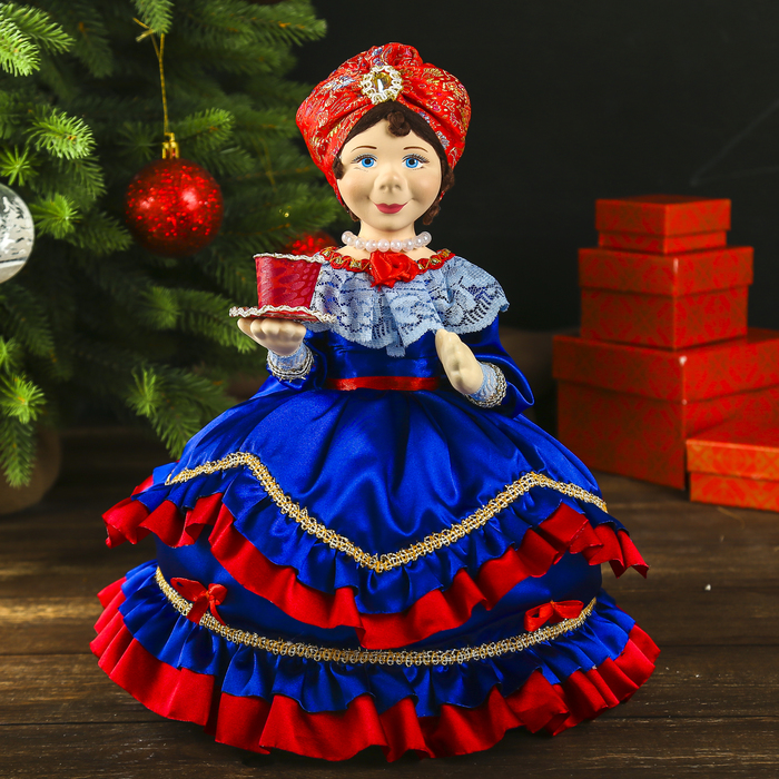 Авторская сувенирная кукла на чайник "Купчиха в синем"