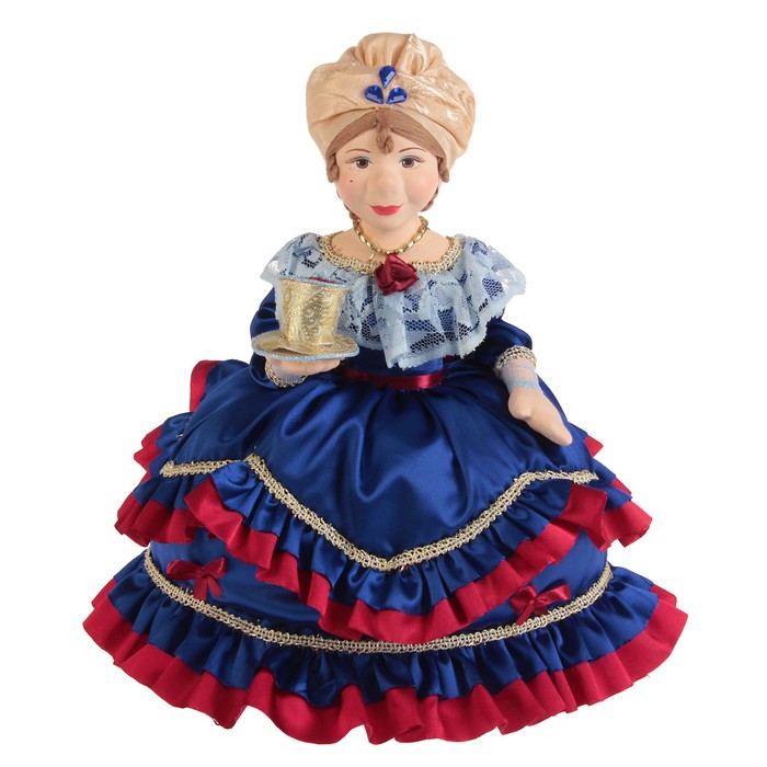 Авторская сувенирная кукла на чайник "Купчиха в синем"