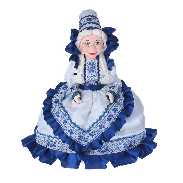 Авторская сувенирная кукла на чайник "Купчиха в синем"