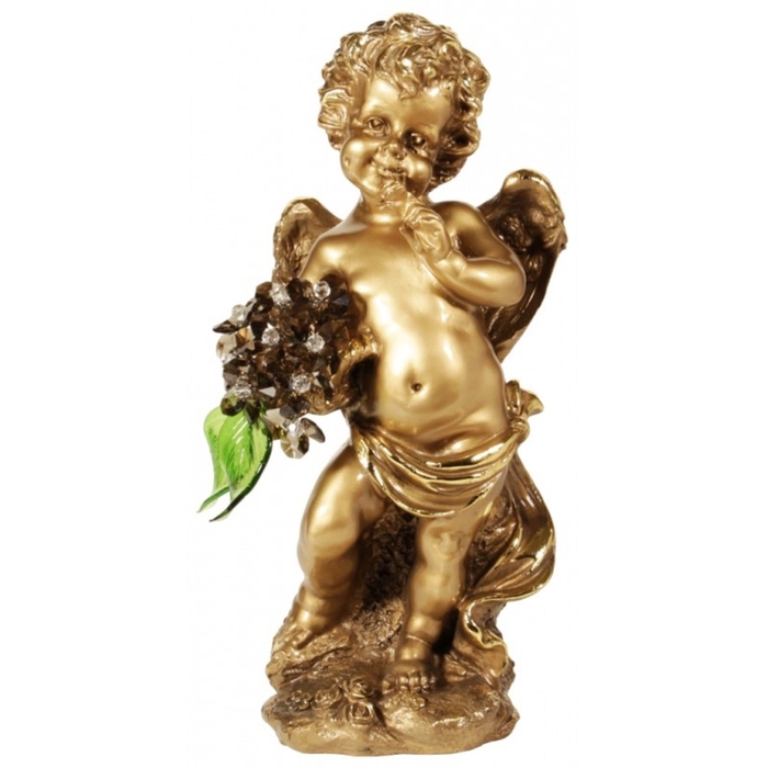 Статуэтка "Ангел большой с хрустальными цветами", Gold