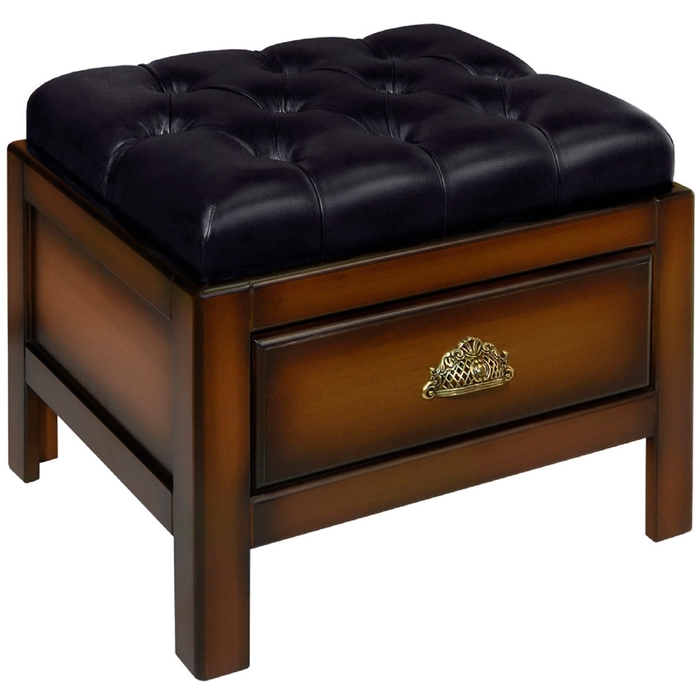 Банкетка мал. "Честер" / итальянский орех, кожа черн