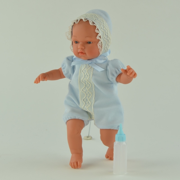 Кукла "Гугу" в голубом костюмчике с бежевым кружевом