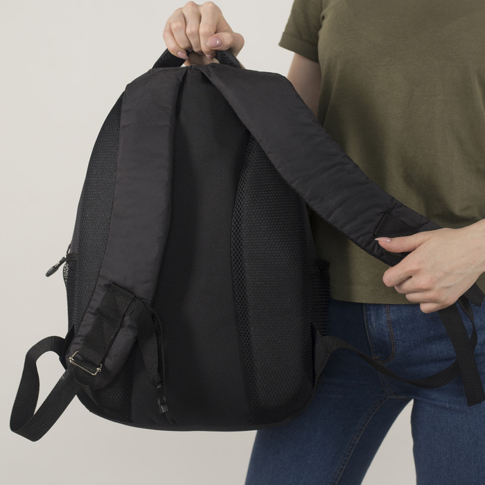 Рюкзак молодёжный на молнии, 3 отдела, 2 наружных кармана, чёрный/серый