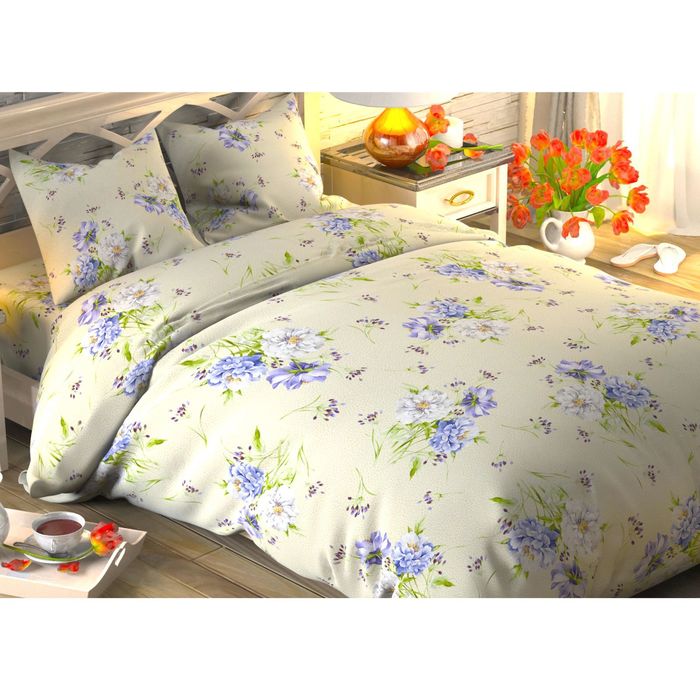 Постельное бельё "Этель" 1,5 сп., Садовые цветы, размер 143х215 см, 150х214 см, 70х70 см - 2 шт., 100% хлопок, поплин, 125 г/м2