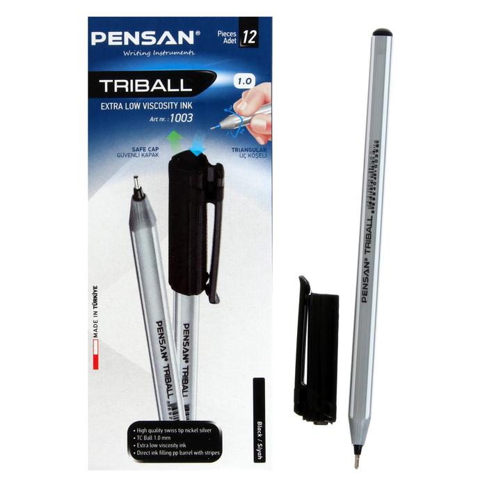 Ручка шариковая масляная Pensan "Triball", чернила чёрные, узел 1 мм, линия письма 0,5 мм, трехгранная