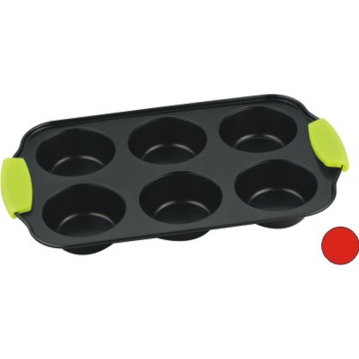 Форма для кексов, 6 ячеек, с силиконовыми ручками, с антипригарным покрытием