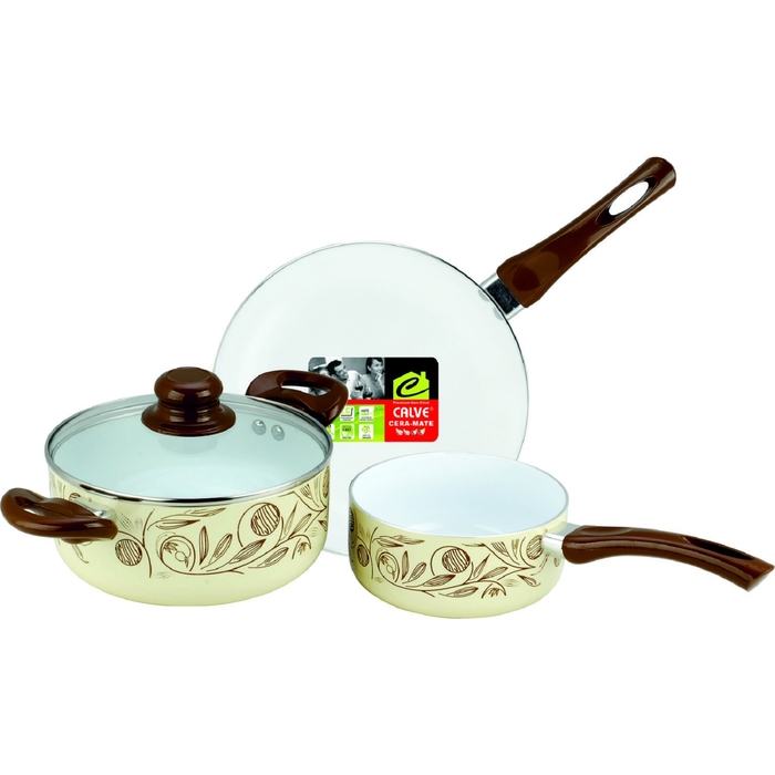 Набор посуды, 4 предмета: сковорода, ковш, кастрюля, крышка, керамическое покрытие, цвет МИКС