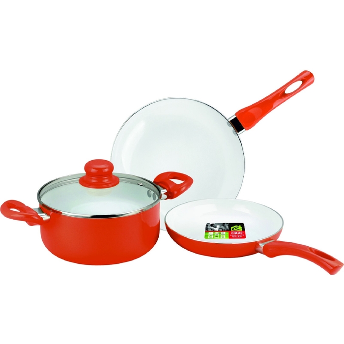 Набор посуды, 4 предмета: сковорода, ковш, кастрюля, крышка, керамическое покрытие, цвет МИКС