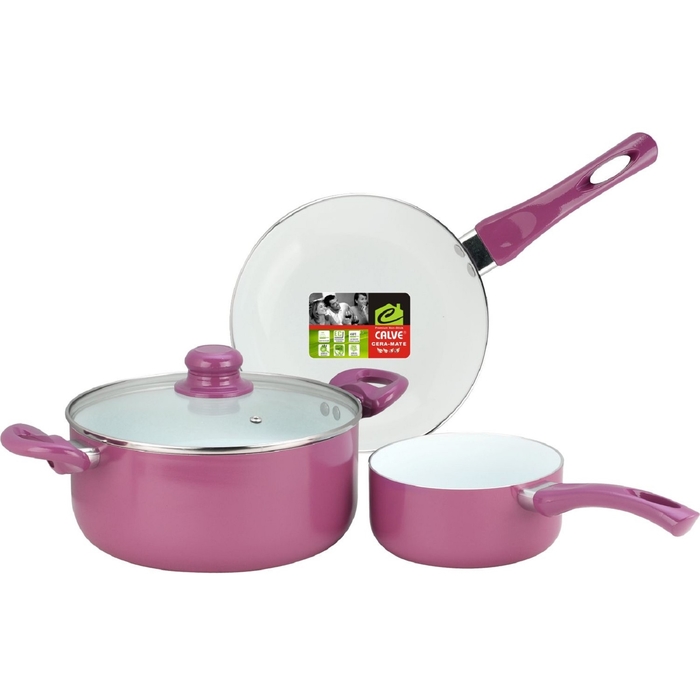 Набор посуды, 4 предмета: сковорода, ковш, кастрюля, крышка, керамическое покрытие, цвет МИКС