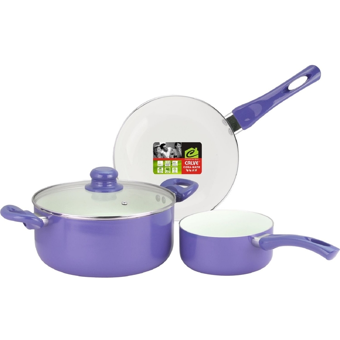 Набор посуды, 4 предмета: сковорода, ковш, кастрюля, крышка, керамическое покрытие, цвет МИКС