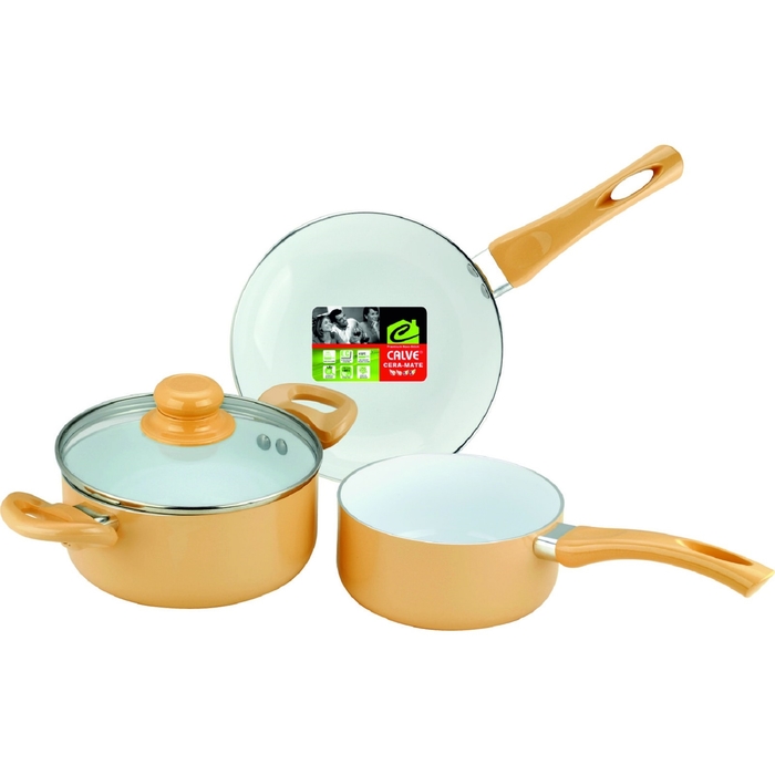 Набор посуды, 4 предмета: сковорода, ковш, кастрюля, крышка, керамическое покрытие, цвет МИКС