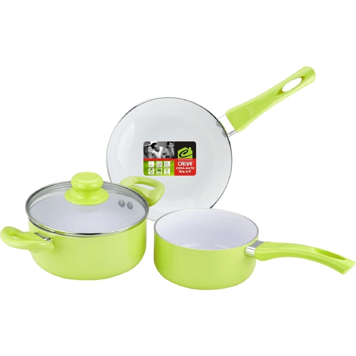 Набор посуды, 4 предмета: сковорода, ковш, кастрюля, крышка, керамическое покрытие, цвет МИКС