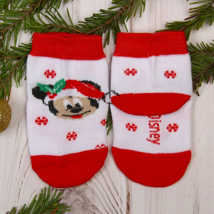 Носки детские "С новым годом", Микки Маус, Дисней беби, 10-12 см, 9-12 мес, 80% хлопок,17% полиамид, 3% эластан