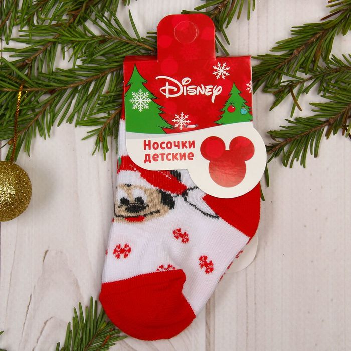 Носки детские "С новым годом", Микки Маус, Дисней беби, 12-14 см, 1-2 года, 80% хлопок,17% полиамид, 3% эластан