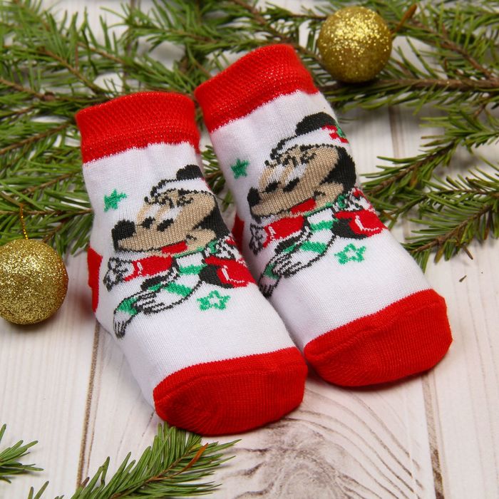 Носки детские "Новогодние", Минни Маус, Дисней беби, 6-8 см, 3-6 мес, 80% хлопок,17% полиамид, 3% эластан