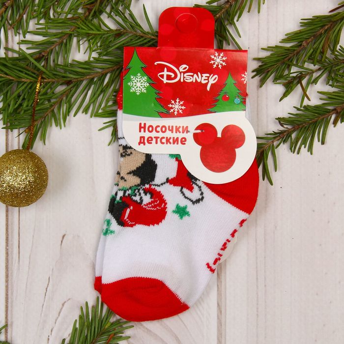 Носки детские "Новогодние", Минни Маус, Дисней беби, 6-8 см, 3-6 мес, 80% хлопок,17% полиамид, 3% эластан