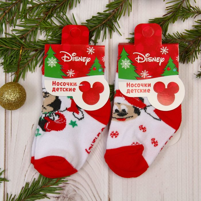 Носки детские "Новогодние", Минни Маус, Дисней беби, 6-8 см, 3-6 мес, 80% хлопок,17% полиамид, 3% эластан